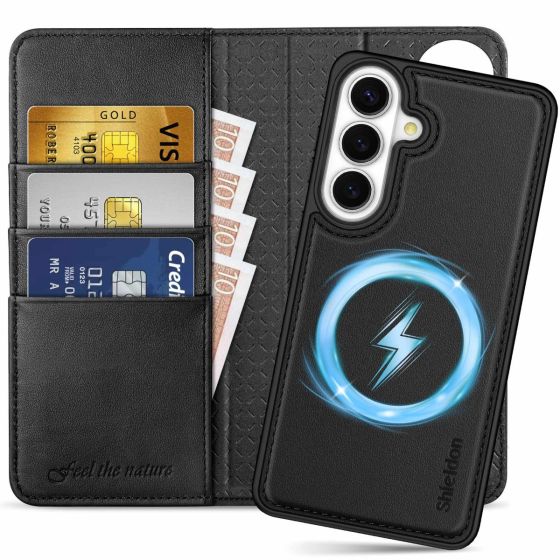 SHIELDON SAMSUNG GALAXY S26 Plus Wallet Case, Detachable Magnetic Closure Flip Case, SAMSUNG S26 Plus Genuine Leather Case, 2in1, MagSafe Compatible RFID Blocking Kickstand Shockproof Protective, Removable Flip Phone Case, Card Holder, Folio Leather Cover