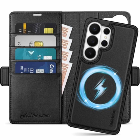 SHIELDON SAMSUNG GALAXY S26 Ultra Wallet Case, Detachable Magnetic Closure Flip Case, SAMSUNG S26 Ultra Genuine Leather Case, MagSafe Compatible RFID Blocking Kickstand Shockproof Protective, Removable Flip Phone Case, Card Holder, Folio Leather Cover