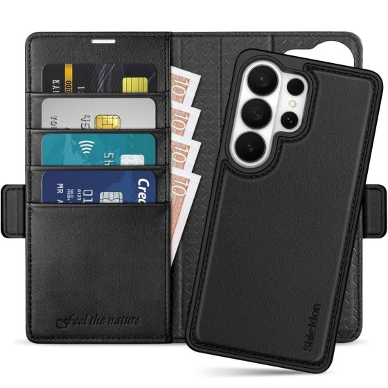 SHIELDON SAMSUNG GALAXY S26 Ultra Wallet Case, Detachable Magnetic Closure Flip Case, SAMSUNG S26 Ultra Genuine Leather Case, RFID Blocking Kickstand Shockproof Protective, Removable Flip Phone Case, Card Holder, Folio Leather Cover