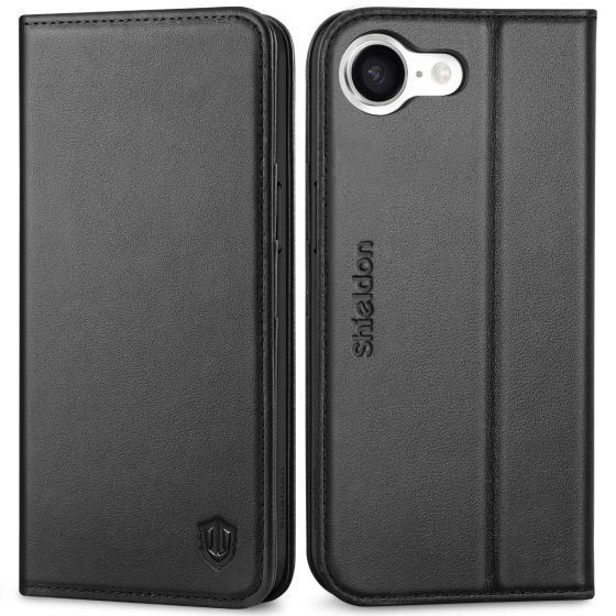 SHIELDON iPhone 16e Genuine Leather Wallet Case, iPhone 16e Leather Cover, Flip Cover, Fold Folio Book Phone Case for iPhone 16e 6.1-Inch 2025