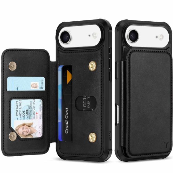 TUCCH iPhone Air PU Leather Case with Undetachable Credit Card Wallet, iPhone Air Card Holder Case with Crossbody Lanyard, Raised Edges RFID Blocking Anti-Slip Shockproof Protective Phone Case Wallet