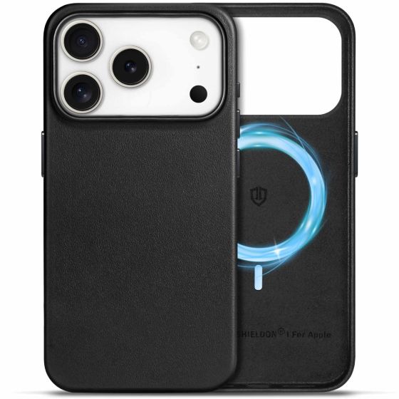 Shieldon Genuine iPhone 17 Pro Leather case, MagSafe Compatible, Wireless Charging, Raised Edges, Slim Fit Elegant Non-Slip Shockproof Protective Phone Case for iPhone 17 Pro 6.3-inch 2025