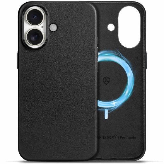 Shieldon iPhone 17 Genuine Leather case, MagSafe Compatible, Wireless Charging, Raised Edges, Slim Fit Elegant Non-Slip Shockproof Protective Phone Case with Metal Buttons for Regular iPhone 17 6.3-inch 2025