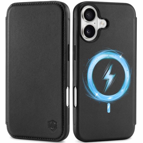 Shieldon iPhone 17 Geunine Leather Wallet Case, Ultra-thin Folio Cover for iPhone 17 with Magsafe Compatible, Support Wireless Charging, Magnetic Closure,  RFID Blocking, Rised Edges, Dual-Layer Shockproof and Drop Protection