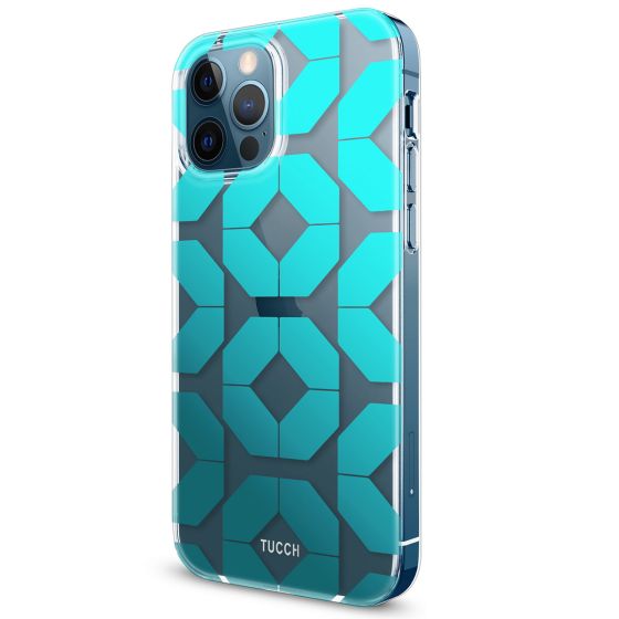 TUCCH iPhone 12 Pattern Case, iPhone 12 Pro Clear Floral Case with Hard Back Soft Frame, Pattern in the Middle Layer, Soft Flexible Shockproof TPU Case - Octagon