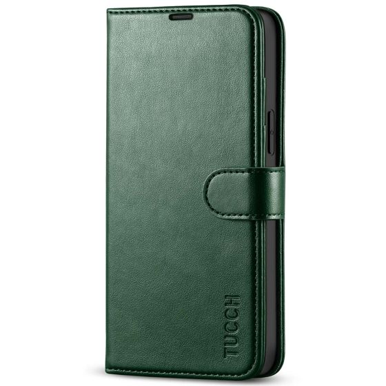 TUCCH iPhone 13 Pro Max Wallet Case, iPhone 13 Pro Max PU Leather Case with Folio Flip Book RFID Blocking, Stand, Card Slots, Magnetic Clasp Closure - Midnight Green