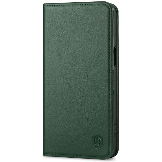 SHIELDON iPhone 15 Pro Max Genuine Leather Wallet Case, iPhone 15 Pro Max Front Cover Leather Case - Midnight Green