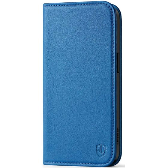 SHIELDON iPhone 15 Pro Genuine Leather Wallet Case, iPhone 15 Pro Mobile Phone Case - Sapphire Blue