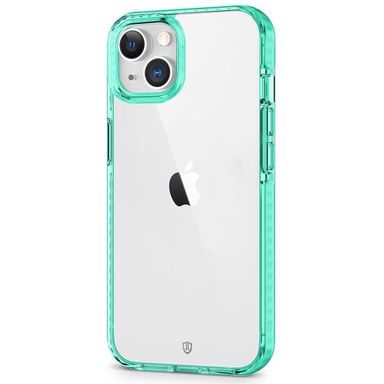 SHIELDON iPhone 13 Clear Case Anti-Yellowing, Transparent Thin Slim Anti-Scratch Shockproof PC+TPU Case with Tempered Glass Screen Protector for iPhone 13 - Green Frame