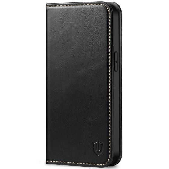 SHIELDON iPhone 13 Pro Max Wallet Case, iPhone 13 Pro Max Genuine Leather Cover - Black - Retro