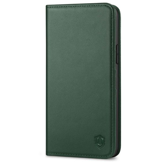 SHIELDON iPhone 14 Plus Wallet Case, iPhone 14 Plus Genuine Leather Cover with RFID Blocking, Book Folio Flip Kickstand Magnetic Closure - Midnight Green