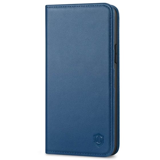 SHIELDON iPhone 14 Plus Wallet Case, iPhone 14 Plus Genuine Leather Cover with RFID Blocking, Book Folio Flip Kickstand Magnetic Closure - Royal Blue