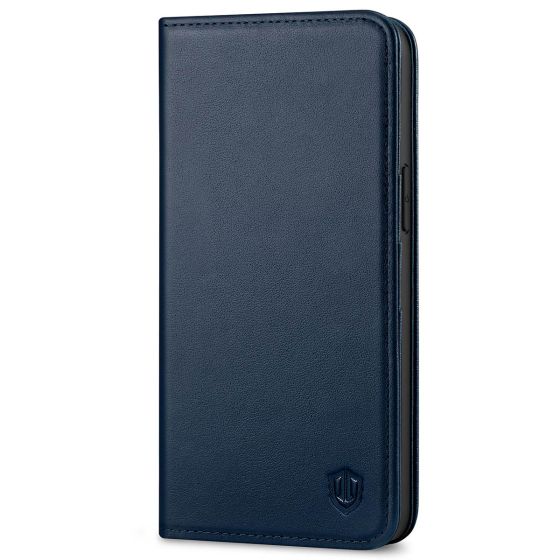 SHIELDON iPhone 14 Pro Max Wallet Case, iPhone 14 Pro Max Genuine Leather Folio Cover - Navy Blue