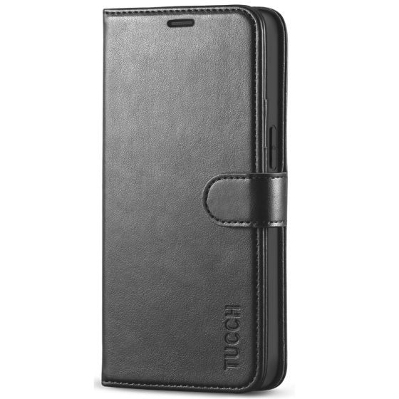 TUCCH iPhone 12 Mini 5.4-inch Flip Leather Wallet Case - Black
