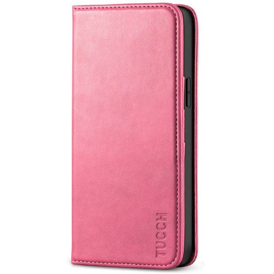 TUCCH iPhone 12 Wallet Case, iPhone 12 Pro Wallet Case, Flip Cover with Stand, Credit Card Slots, Magnetic Closure for iPhone 12 / Pro 6.1-inch 5G Hot Pink