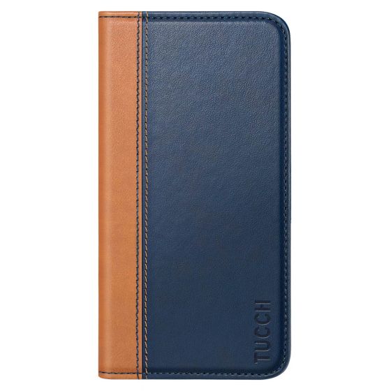 TUCCH iPhone 12 Wallet Case, iPhone 12 Pro Wallet Case, Flip Cover with Stand, Credit Card Slots, Magnetic Closure for iPhone 12 / Pro 6.1-inch 5G - Blue&Brown