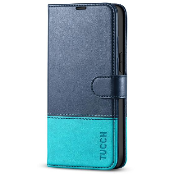 TUCCH iPhone 14 Pro Max Wallet Case, iPhone 14 Pro Max PU Leather Case with Folio Flip Book RFID Blocking, Stand, Card Slots, Magnetic Clasp Closure - Dark Blue & Light Blue