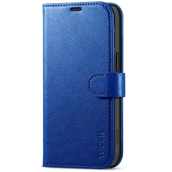 TUCCH iPhone 15 Wallet Case, iPhone 15 PU Leather Case - Klein Blue Full Grain