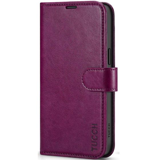 TUCCH iPhone 15 Pro Max Leather Wallet Case, iPhone 15 Pro Flip Phone Case - Plum Purple
