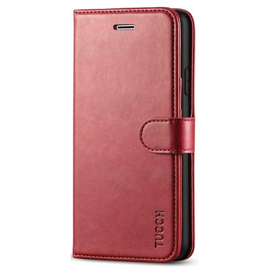 TUCCH iPhone 7 Wallet Case, iPhone 8 Case, Premium PU Leather Case - Dark Red