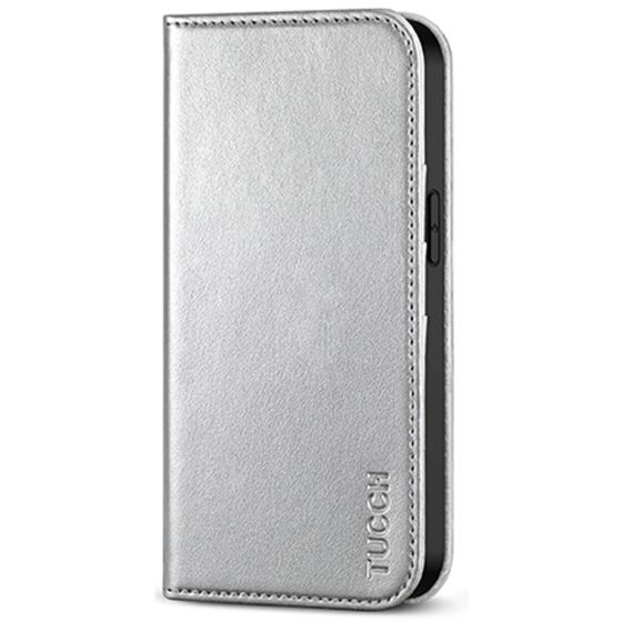 TUCCH iPhone 13 Pro Wallet Case, iPhone 13 Pro PU Leather Case with Folio Flip Book Style, Kickstand, Card Slots, Magnetic Closure - Shiny Silver