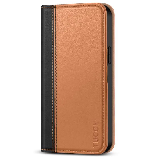 TUCCH iPhone 14 Pro Wallet Case, iPhone 14 Pro PU Leather Case with Folio Flip Book Cover, Kickstand, Card Slots, Magnetic Closure - Black & Brown