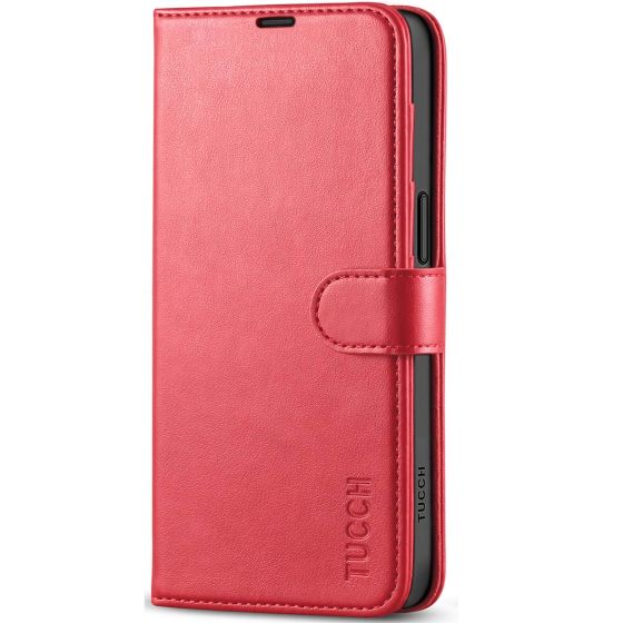 TUCCH iPhone 15 Pro Max Leather Wallet Case, iPhone 15 Pro Max Flip Phone Case - Red