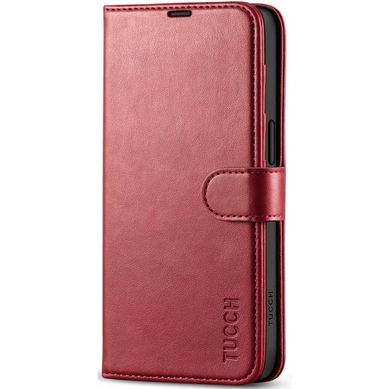TUCCH iPhone 15 Pro Max Leather Wallet Case, iPhone 15 Pro Max Flip Phone Case - Dark Red