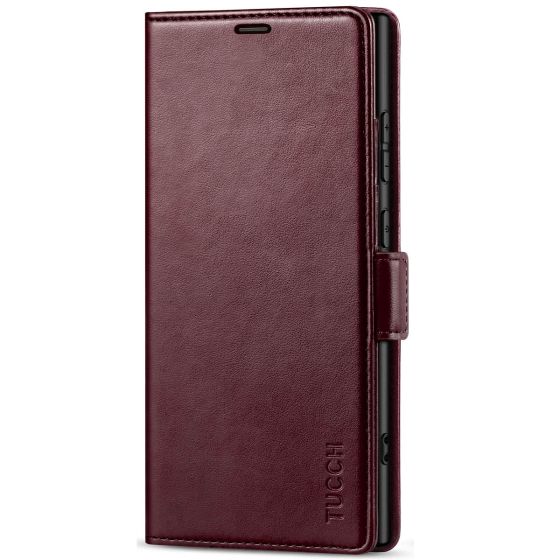 TUCCH SAMSUNG S24 Ultra Wallet Case, SAMSUNG Galaxy S24 Ultra PU Leather Cover Book Flip Folio Case - Wine Red