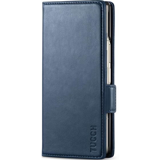 TUCCH SAMSUNG GALAXY Z FOLD6 Leather Wallet Case with S Pen Holder, Card Slots, RFID Blocking, Magnetic Closure, Front Cover, Folio Case with Stand - Blue