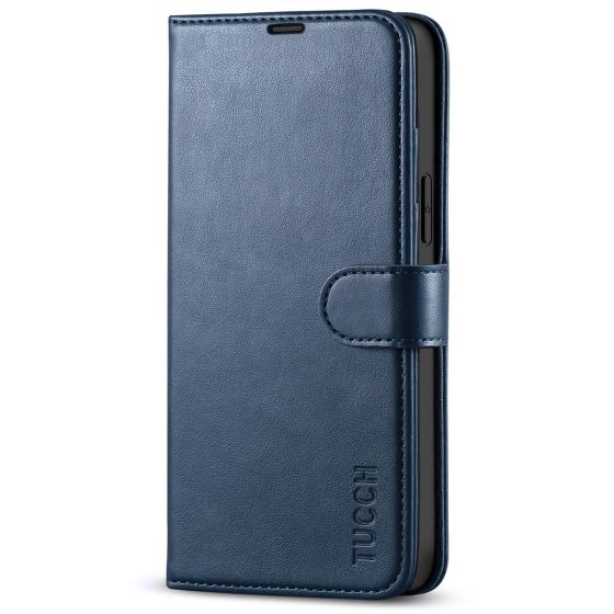 TUCCH iPhone 14 Plus Wallet Case, Mini iPhone 14 Plus 6.7-inch Leather Case, Folio Flip Cover with RFID Blocking, Stand, Credit Card Slots, Magnetic Clasp Closure - Blue