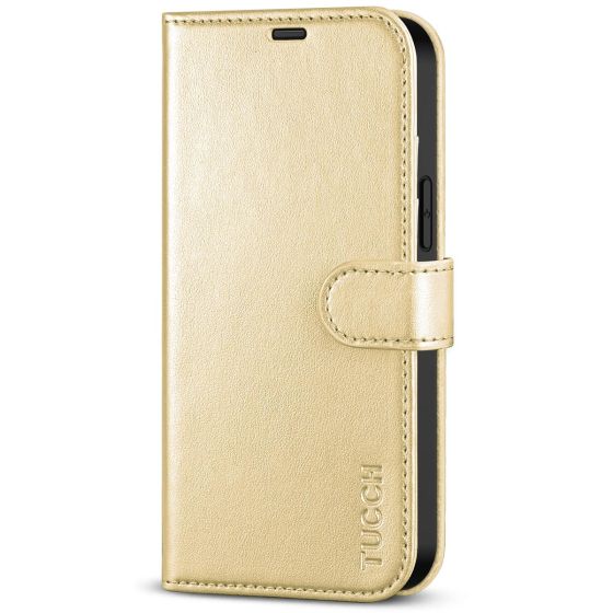 TUCCH iPhone 14 Pro Max Wallet Case, iPhone 14 Pro Max PU Leather Case with Folio Flip Book RFID Blocking, Stand, Card Slots, Magnetic Clasp Closure - Shiny Champagne Gold