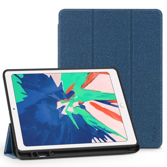 TUCCH iPad Air 3 10.5-inch 2019 Leather Case Cover  with Auto Sleep/Wake, Trifold Stand, Pencil Holder - Cloth Texture Yale Blue