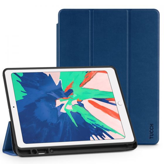 TUCCH iPad Air 3 10.5-inch 2019 Leather Case Cover with Auto Sleep/Wake, Trifold Stand, Pencil Holder - Navy Blue