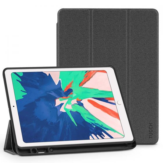 TUCCH iPad Air 3 10.5-inch 2019 Flip Cover with Auto Sleep/Wake, Trifold Stand, Pencil Holder Line texture - Black