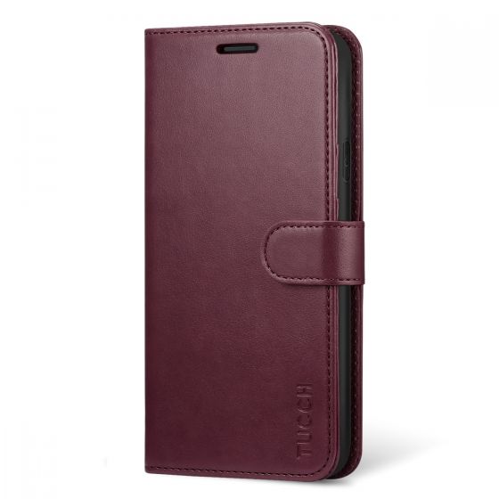 TUCCH iPhone XR Wallet Case - iPhone 10R Leather Case Cover with Stand, Flip Style, Magnetic Closure, RFID Blocking, Support Wireless Charging - Wine Red