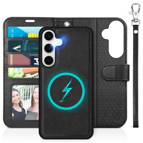 TUCCH SAMSUNG S25 Detachable Wallet Case with Wristlet, 2IN1 SAMSUNG Galaxy S25 PU Leather Cover with Removable Phone Case, Card Slots RFID Blocking Kickstand Magnetic Closure PU Leather Flip Stand Phone Cover