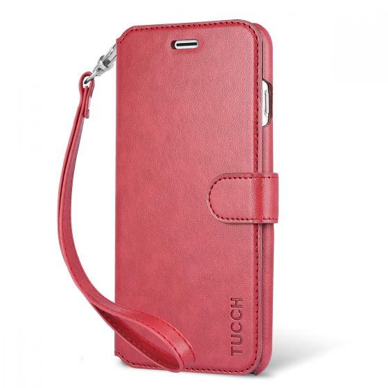 TUCCH iPhone 6S / 6 Plus PU Leather Book Case, Magnetic Closure, Wrist Strap