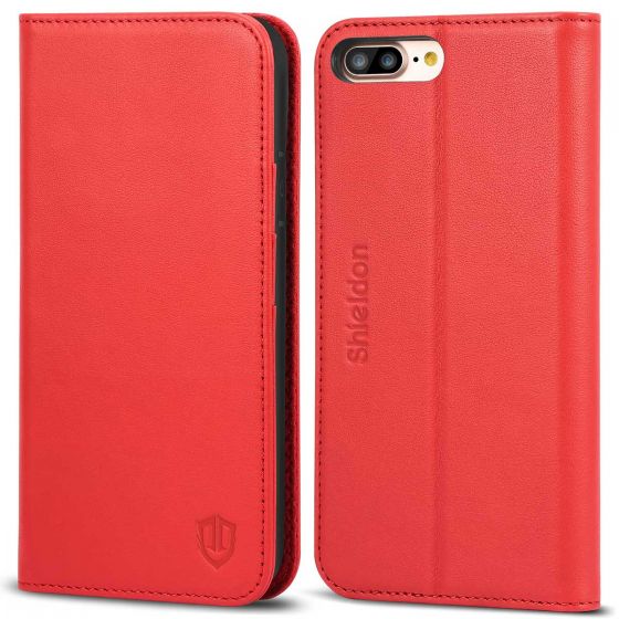 SHIELDON iPhone 8 Plus Wallet - Red color, Magnet Closure, Kickstand Function, Flip Style