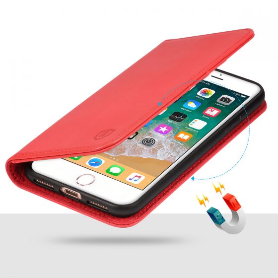 SHIELDON iPhone 8 Plus Wallet Case Red color, Closure