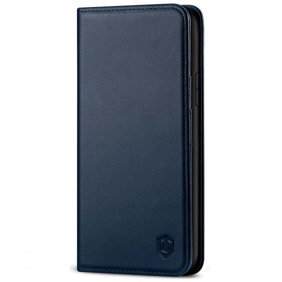 SHIELDON iPhone 11 Wallet Case, Genuine Leather, RFID Blocking, Magnetic Closure - Navy Blue