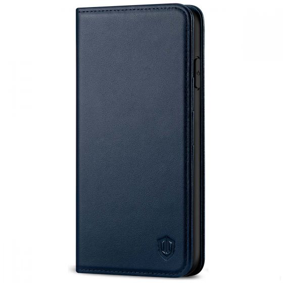 SHIELDON iPhone 11 Pro Max Wallet Case, Genuine Leather, Kick-stand, Magnetic Closure with Auto Sleep/Wake Function - Navy Blue