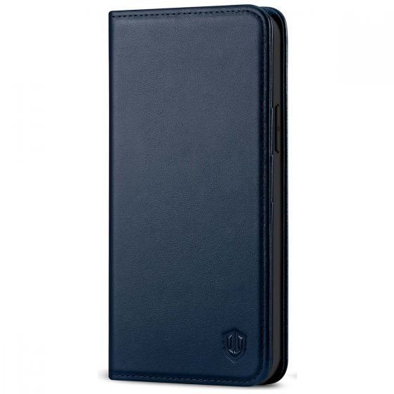 SHIELDON iPhone 13 Pro Wallet Case, iPhone 13 Pro Genuine Leather Cover with Magnetic Closure - Navy Blue