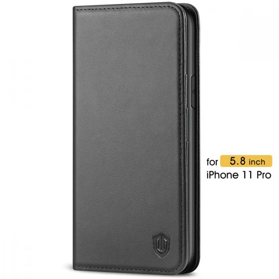 SHIELDON iPhone 11 Pro Genuine Leather Wallet Case - iPhone 11 Pro Flip Case with Auto Sleep/Wake Function - Black