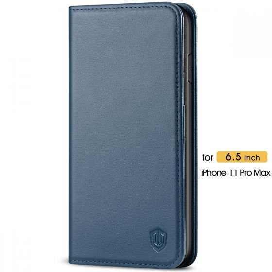 SHIELDON iPhone 11 Pro Max Wallet Case, Genuine Leather, Kick-stand, Magnetic Closure with Auto Sleep/Wake Function - Blue