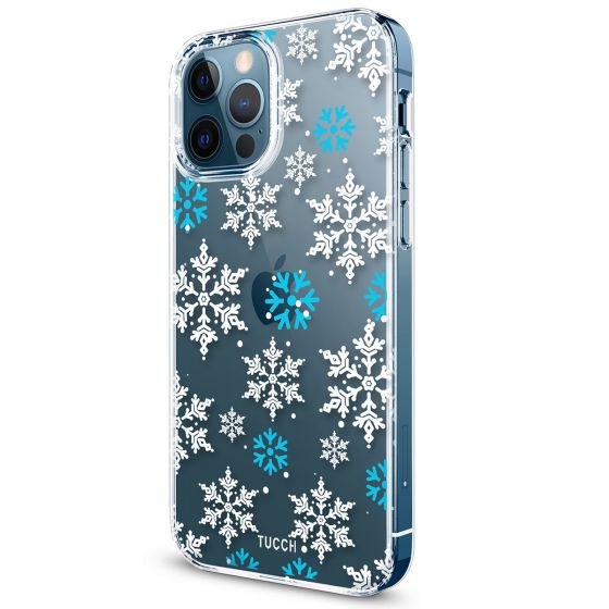 TUCCH iPhone 12 Pattern Case, iPhone 12 Pro Clear Floral Case with Hard Back Soft Frame, Pattern in the Middle Layer, Soft Flexible Shockproof TPU Case - Snowflake