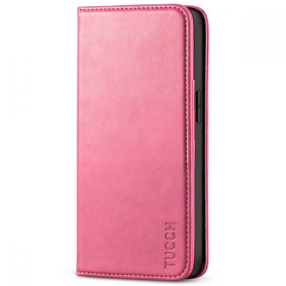 TUCCH iPhone 13 Wallet Case, iPhone 13 PU Leather Case, Flip Cover with Stand, Credit Card Slots, Magnetic Closure - Hot Pink