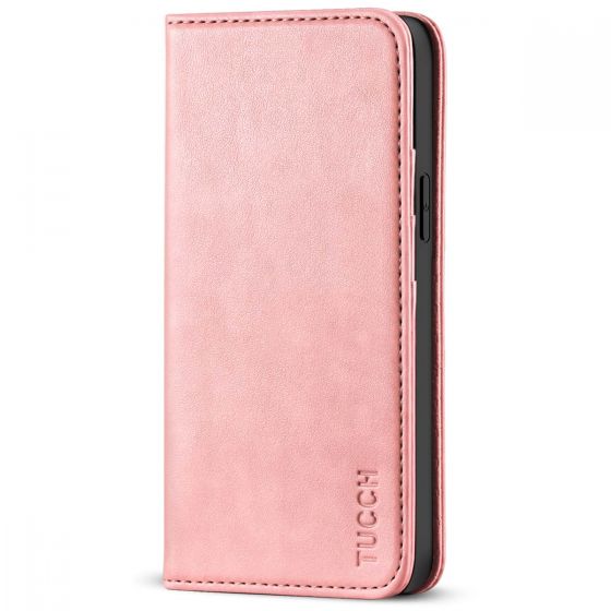 TUCCH iPhone 13 Wallet Case, iPhone 13 PU Leather Case, Flip Cover with Stand, Credit Card Slots, Magnetic Closure - Rose Gold