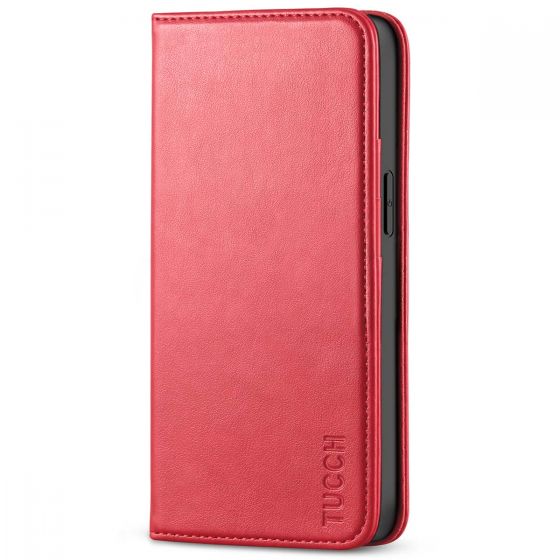TUCCH iPhone 13 Mini Wallet Case, iPhone 13 Mini Flip Folio Book Cover, Magnetic Closure Phone Case - Bright Red