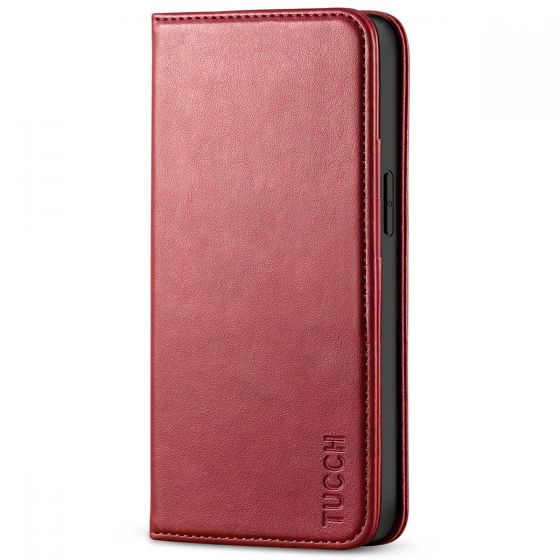 TUCCH iPhone 13 Mini Wallet Case, iPhone 13 Mini Flip Folio Book Cover, Magnetic Closure Phone Case - Dark Red